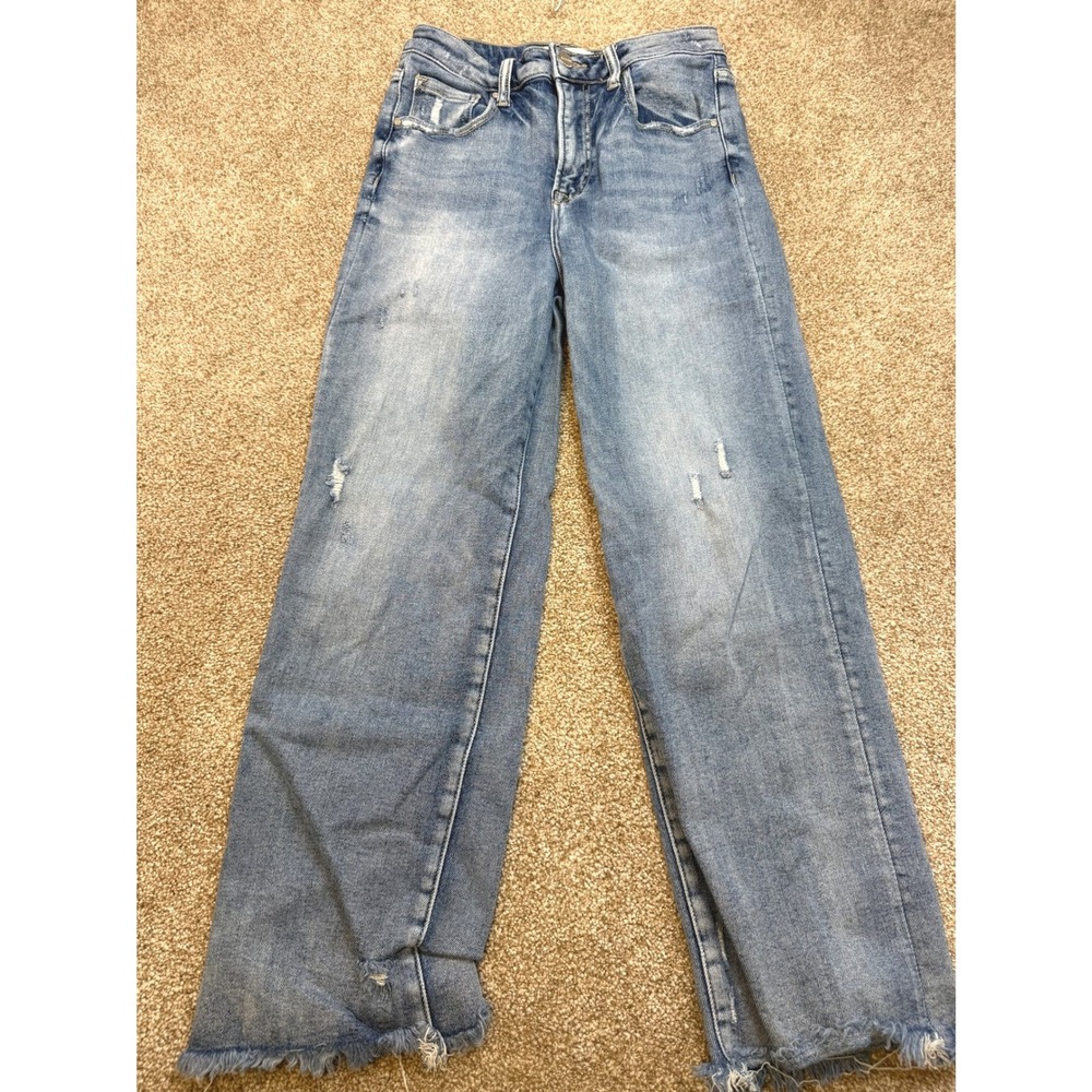 Risen‎ Los Angeles Womens Distressed Wide Leg Jeans 7 High Rise Boho Grunge Y2K